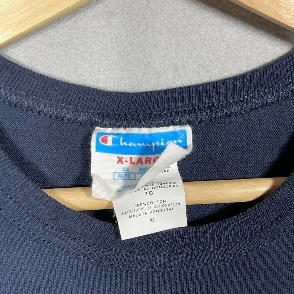 Champion T-Shirt Men‎ XL Vintage Y2K Yellow Eye Spiral Graphic Navy Blue - Picture 4 of 10